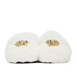 Versace | Shoes | Versace White Fauxfur Palazzo Slippers  display picture 1